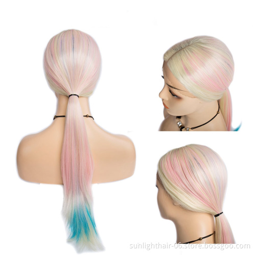 Cheap synthetic lace front Wigs Rainbow colored hair for party Heat Resistant Synthetic Fiber hair with lace front Wig cosplay